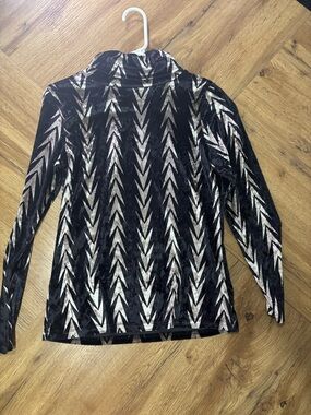 Black Velvet Long Sleeve Top with Silver Chevron Pattern